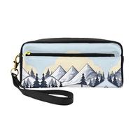 SSYGHT White Snowy Mountains Print Leather Small Makeup Bag â€“ Travel Toiletry Bag for Women, Reusable Cosmetic Pouch with Zipper, Black, One Size