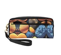 SSYGHT Yellow pebbles Print Leather Small Makeup Bag – Travel Toiletry Bag for Women, Reusable Cosmetic Pouch with Zipper, Black, One Size, Black, One Size