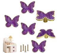 SSYHQAX 6 pcs Butterfly Cabinet Knobs Decorative Door Handle Single Hole Knobs for Kitchen Cupboard Dresser Drawer Wardrobe Bedside Table Bathroom Furniture Hardware (Purple)