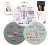 SSYun Hand Embroidery Kit 3 Sets Starter Learn Different Stitches DIY Kits for Adults Includes Stamped Flower Pattern Color Threads Tools Art Projects for Adults(C1)