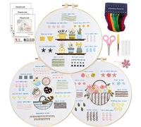 SSYun Hand Embroidery Kit 3 Sets Starter Learn Different Stitches DIY Kits for Adults Includes Stamped Flower Pattern Color Threads Tools Art Projects for Adults(C6)