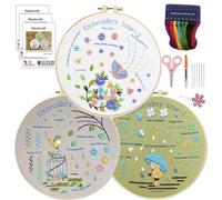 SSYun Hand Embroidery Kit 3 Sets Starter Learn Different Stitches DIY Kits for Adults Includes Stamped Flower Pattern Color Threads Tools Art Projects for Adults(C2)