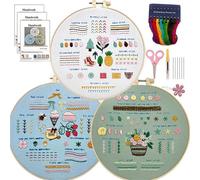 SSYun Hand Embroidery Kit 3 Sets Starter Learn Different Stitches DIY Kits for Adults Includes Stamped Flower Pattern Color Threads Tools Art Projects for Adults(C4)