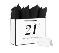 Ssyuysto 21st Birthday Gift Bag with Handles 13" Large Black and White Paper Bag with Cards Tissue Paper Elegant Anniversary Happy Birthday Present for Women Men