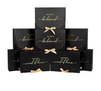 Ssyuysto 8PCS Bridesmaid Proposal Box with Ribbon Black Wedding Proposal Boxes with Gold Bow Tie Closure Bridesmaid Maid of Honor with Gold Foil Bridal Shower Wedding Party Invitation Packaging