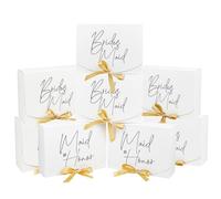 Ssyuysto 8PCS Bridesmaid Proposal Box with Ribbon White Boxes with Gold Ribbon Tie Closure Bridesmaid Maid of Honor with Gold Foil Bridal Shower Wedding Invitation Packaging