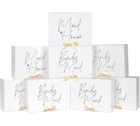 Ssyuysto 8PCS Bridesmaid Proposal Box with Ribbon White Wedding Proposal Boxes with Gold Bow Tie Closure Bridesmaid Maid of Honor with Gold Foil Bridal Shower Wedding Party Invitation Packaging