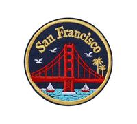 Ssyuysto San Francisco Travel Patch Golden Gate Bridge Landmarks Vacation Souvenir Embroidered Patch with Bay Scene with Palm Trees Sailboats