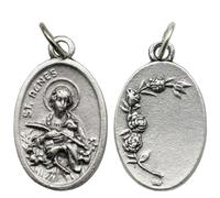 St Agnes Oval Medal Zinc Alloy Pendant with Jump Ring, Pack of 3 | Antique Silver Tone Double Sided Saint Charm for Catholic Jewelry Making, Religious Confirmation Gift