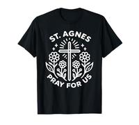 St. Agnes Pray for Us Floral Catholic Saint T-Shirt