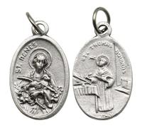 St Agnes St Thomas Aquinas Medal Catholic Pendant, 3 Pack Silver Zinc Alloy | Reversible Oval Devotional Charm, Come with Jump Ring for Rosary, Necklace and Jewelry Making, Religious Medals