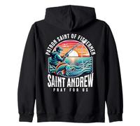 St Andrew Patron Saint of Fishing Rod Fishermen Catholic Zip Hoodie