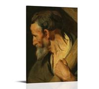 St. Andrew Religious Portrait Print - Jacob Jordaens Baroque Art Featuring Bearded Saint with Cross Wall Art Aesthetic Canvas Painting Picture Living Room Decor Home Frame 20x30inch(50x75cm)