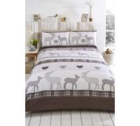 100% Brushed Cotton Reversible Stag Reindeer Tartan Stag Duvet Cover Bedding Set