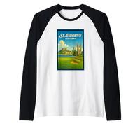 St Andrews City Scotland UK Vintage 50's Poster Art Graphic Raglan Baseball Tee