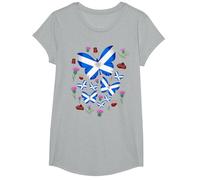 St Andrews Day idea for Kids & Scottish Thistle Butterflies T-Shirt, Girls, Heather Grey, Small