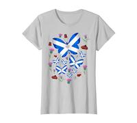 St Andrews Day idea for Kids & Scottish Thistle Butterflies T-Shirt, Women, Silver Grey, Large