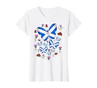 St Andrews Day idea for Kids & Scottish Thistle Butterflies T-Shirt, Women, White, Small