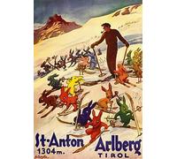 St. ANTON,ARLBERG,TIROL Austria - Vintage Skiing/Travel Poster - Poster Size : A4