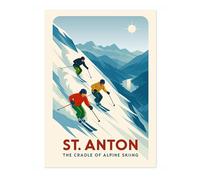 St, Anton - Austria Modern Skiing Poster, Minimalist Wall Art, Mountain Travel Prints, Snow, Ski Trip Home Decor, A3 (Print Only) - 42x29.7cm