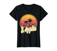 St. Augustine Florida Beach Retro Sunset Value Graphic T-Shirt, Women, Black, XL
