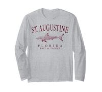 St. Augustine Florida Shark Fishing Retro Maroon Letters Long Sleeve T-Shirt