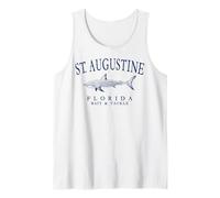 St. Augustine Florida Shark Fishing Retro Navy Blue Letters Tank Top