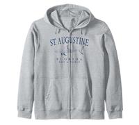 St. Augustine Florida Shark Fishing Retro Navy Blue Letters Zip Hoodie