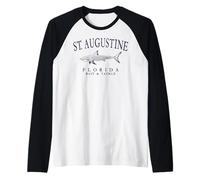 St. Augustine Florida Shark Vintage Plum Art Fishing Raglan Baseball Tee