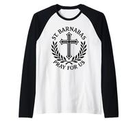 St. Barnabas Pray for Us Catholic Cross Laurel Raglan Baseball Tee