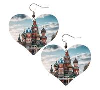 St Basil Cathedral Red In Moscow Leather Earrings for Women Heart Earring Lightweight Dangle Earrings Jewelry Gifts, One Size, No Gemstone