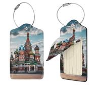 St Basil Cathedral Red in Moscow Luggage Tag for Suitcase PU Leather Suitcase Tag with Stainless Steel Loop and Address Card Baggage Tags Cute Bag Name Travel Tags ID Labels for Women Men 2 PCS