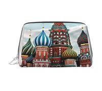 St Basil Cathedral Red In Moscow Makeup Bag for Women Cosmetic Bags Leather Travel Makeup Case Organizer Waterproof Make up Pouch Open Flat Toiletry Bag Portable Storage Pouch for Travelling, Silver
