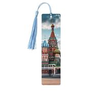 St Basil Cathedral Red Square in Moscow Bookmark, Wooden Bookmarks for Book Lovers Handmade Wood Book Mark with Tassel Reading Page Markers Ornament Wooden Gift Tags Labels for Craft Decorations