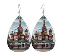 St Basil Cathedral Red Square In Moscow Leather Earrings Dangle Drop Earring Lightweight Teardrop Earrings Vintage Bohemian Earring for Women Christmas Birthday Gift Fashion Jewelry