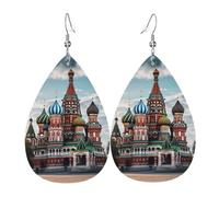 St Basil Cathedral Red Square In Moscow Leather Earrings Dangle Drop Earring Lightweight Teardrop Earrings Vintage Bohemian Earring for Women Christmas Birthday Gift Fashion Jewelry