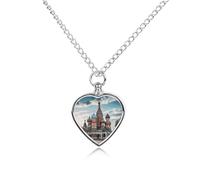 St Basil Cathedral Red Square In Moscow Pet Cremation Jewelry for Ashes for Dog/Cat Stainless Steel Memorial Urn Necklace for Women Men Animal Lover Keepsake Pendant Custom Heart Pet Ashes Necklace