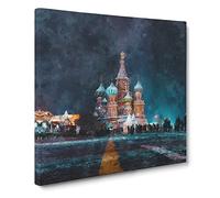 St Basils Cathedral At Night Canvas Print | Gallery Wrapped 30mm Frame Wall Art | 14x14 inches | Ready to Hang | Modern Cityscape Picture | Living Room Bedroom Lounge Office