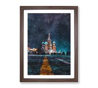 St Basils Cathedral At Night Painting Modern Framed Print | A3 Walnut Framed Wall Art | Ready to Hang | Modern Cityscape Picture | Living Room Bedroom Lounge Office