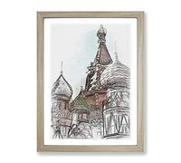 St. Basil'S Cathedral In Moscow Russia In Abstract Modern Framed Print | A3 Oak Framed Wall Art | Ready to Hang | Abstract Cityscape Picture | Living Room Bedroom Lounge Office