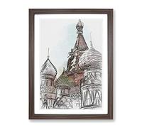 St. Basil'S Cathedral In Moscow Russia In Abstract Modern Framed Wall Art Print, Ready to Hang Picture for Living Room Bedroom Home Office Décor, Walnut A4 (34 x 25 cm)