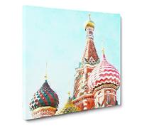 St. Basil's Cathedral in Moscow Russia Painting Modern Canvas Wall Art Print Ready to Hang, Framed Picture for Living Room Bedroom Home Office Décor, 14x14 Inch (35x35 cm)