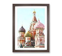 St. Basil'S Cathedral In Moscow Russia Painting Modern Framed Print | A2 Walnut Framed Wall Art | Ready to Hang | Modern Cityscape Picture | Living Room Bedroom Lounge Office