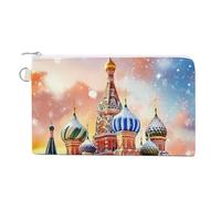 St Basils Cathedral in Moscow Russia Small Canvas Coin Purse Change Zippered Pouch Wallet Organizer Bags 7.4 X 4.6 Inch