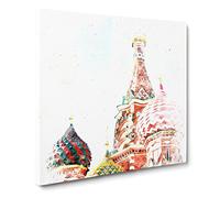 St. Basil's Cathedral in Moscow Russia Watercolour Canvas Print | Gallery Wrapped 30mm Frame Wall Art | 14x14 inches | Ready to Hang | Modern Cityscape Picture | Living Room Bedroom Lounge Office