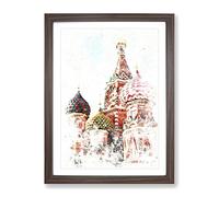 St. Basil'S Cathedral In Moscow Russia Watercolour Modern Framed Print | A3 Walnut Framed Wall Art | Ready to Hang | Modern Cityscape Picture | Living Room Bedroom Lounge Office