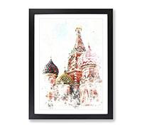 St. Basil'S Cathedral In Moscow Russia Watercolour Modern Framed Wall Art Print, Ready to Hang Picture for Living Room Bedroom Home Office Décor, Black A2 (64 x 46 cm)