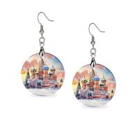 St Basils Cathedral in Moscow Russia Women's Round Wooden Earring Drop Dangle Earrings Lightweight Pendant Jewelry