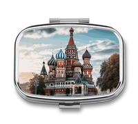 St. Basil's Cathedral Red Square in Moscow Pill Box 2 Compartment Medicine Pill Box Portable Pill Organizer for Pocket or Decorative Wallet Metal Medicine Vitamin