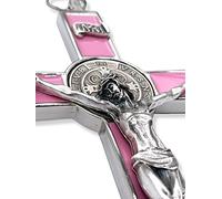 St. Benedict 8 Inch Oxidized & Pink Enamel Crucifix Wall Cross - Catholic Office Decor, Spiritual Protection
